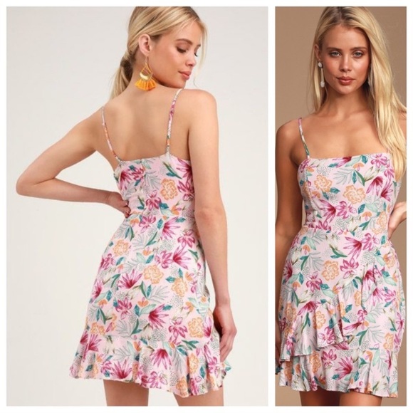Lulu's Pink and Green Ruffled Sundress for Wedding Guest - Picture 1 of 13